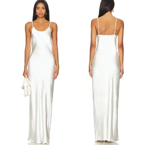 Solid & Striped X The Selena Satin Dress with Beaded Pearls Straps. Retail: $318 - Picture 3 of 7